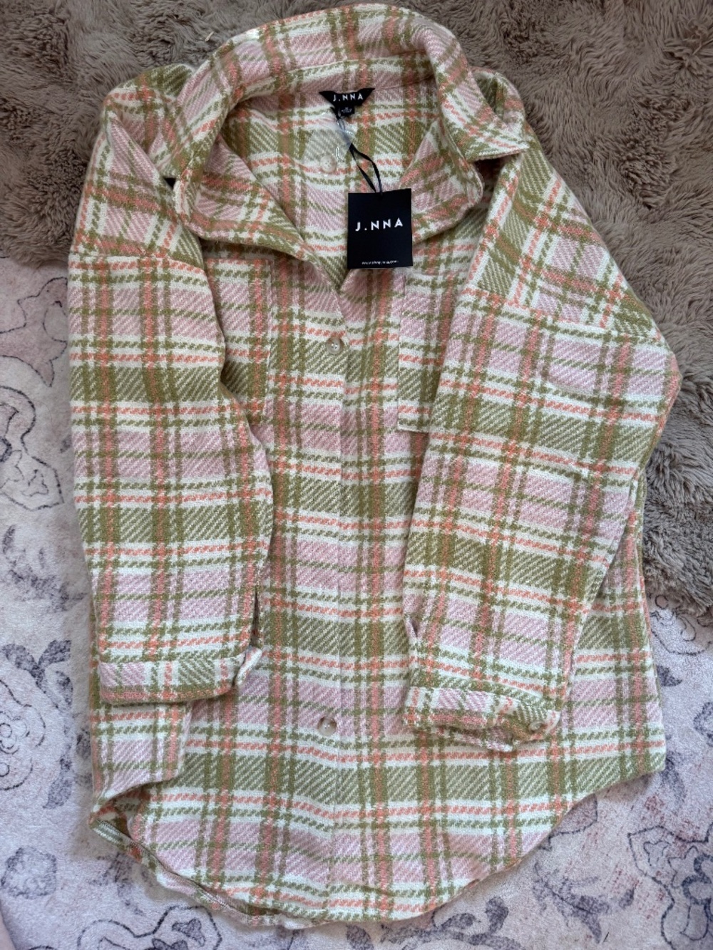 NWT Lane 201 Pink & Green Plaid Shacket - Size M